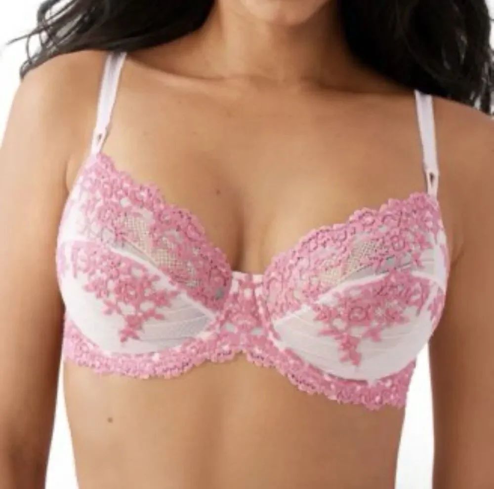 Wacoal 34DD Bra Embroidered Embrace Lace Sheer 65191 Pink